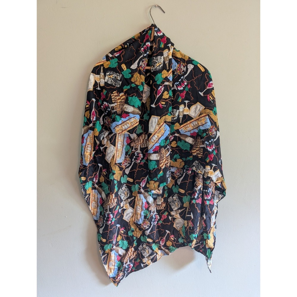 Vintage 1994 Nicole Miller 100% Silk Scarf Wine Country Theme 42" Square Korea